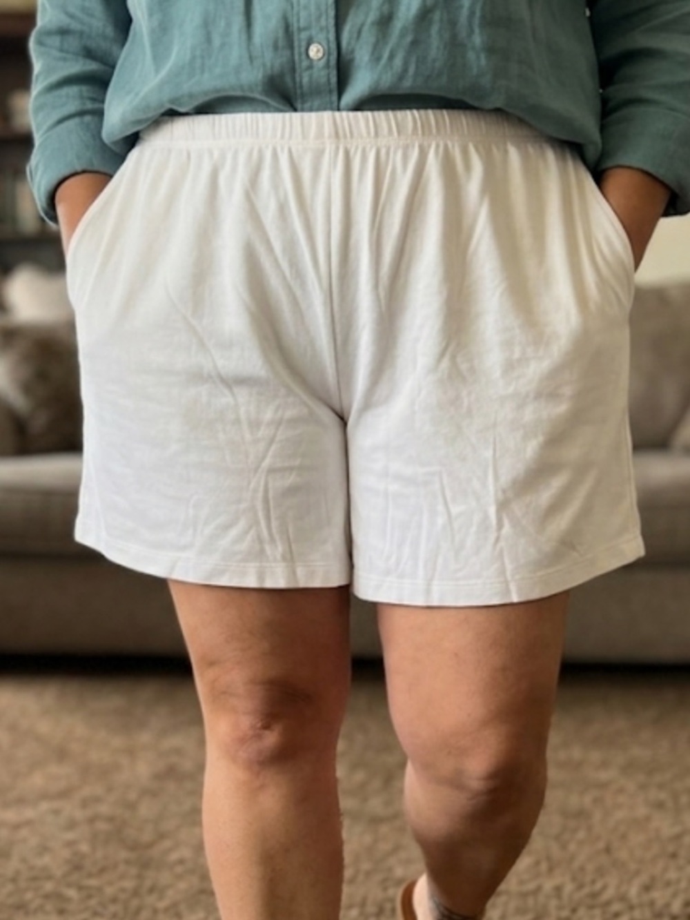 Lands' End Women's White Elastic-Waist Athletic Shorts plus Size 1X
